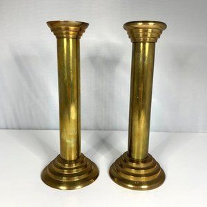 Vintage Art Deco Brass Candlesticks 7.25” Tall